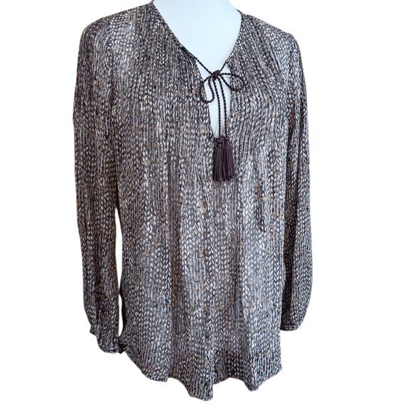 JOIE 100% Silk Blouse Top XS Sheer Snakeprint Tassels Tucks Dressy Career Layers - Picture 8 of 8